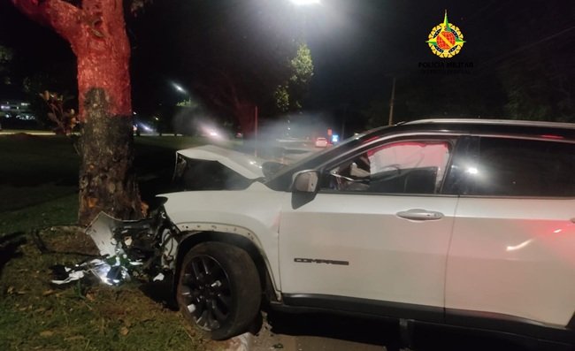 Motorista foge de bloqueio, colide com árvore e é preso no DF